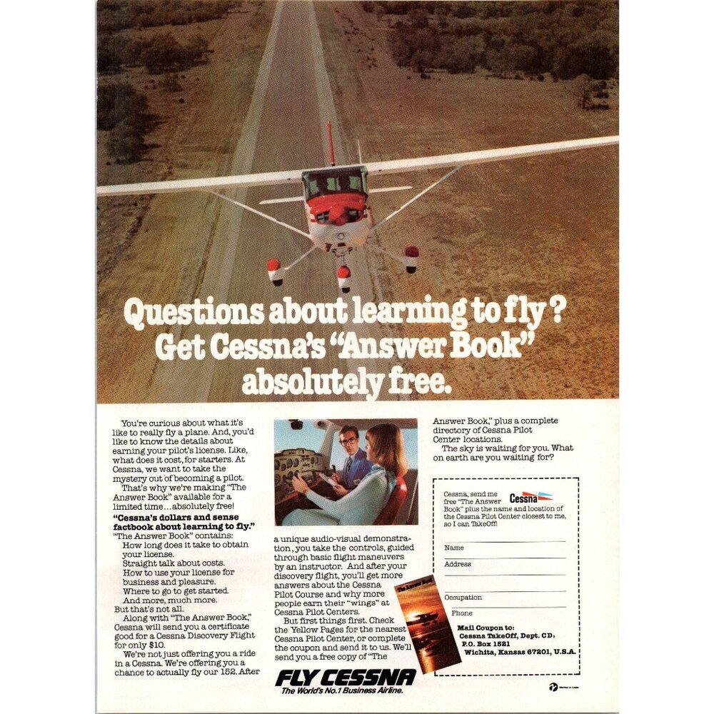 1979 Cessna Private Plane Answer Book Vintage Print Ad Aviation Avgeek Wall Art